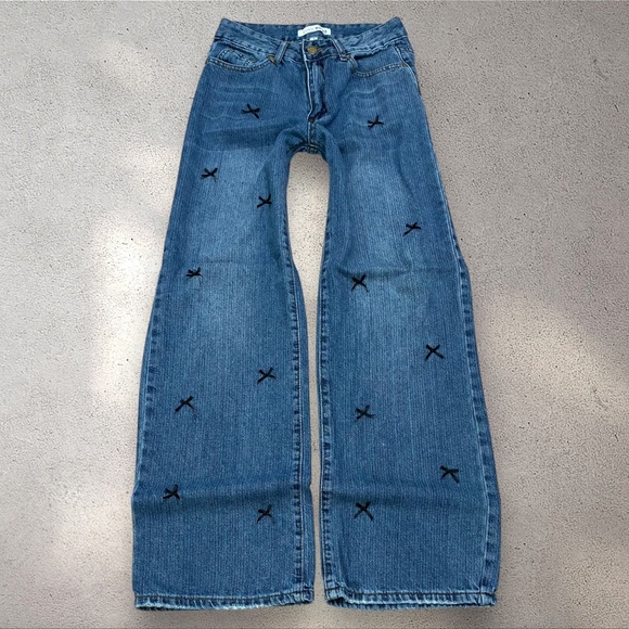 Love Soho High Rise Wide Leg Jeans w/ Black Bow Details - Picture 2 of 7